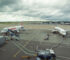 Lauda and Ryanair planes being boarded at London Stansted Airport.